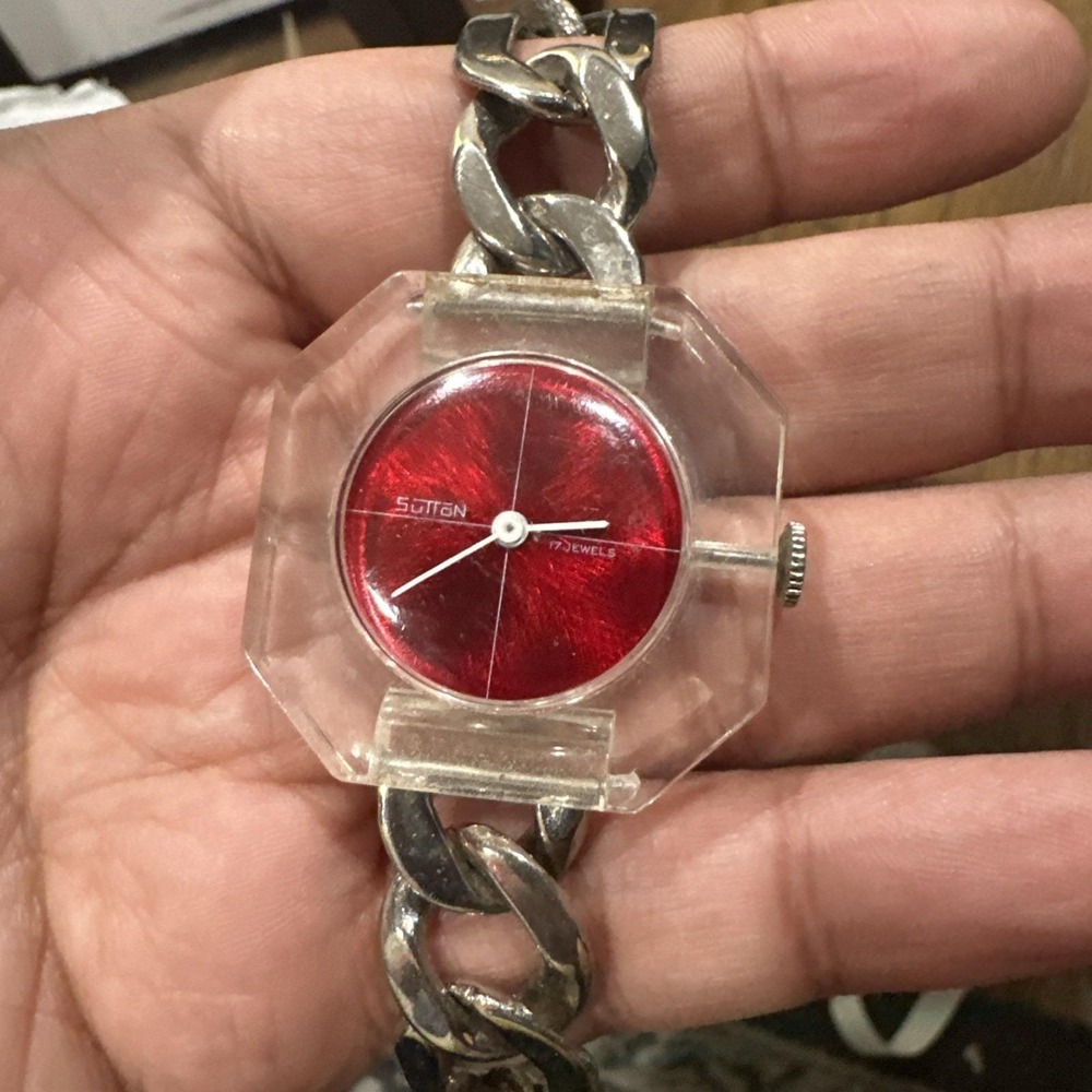 Vintage SUTTON 17j Swiss 37mm Lucite Ladies Watch Manual Wind Fit 6in For Repair
